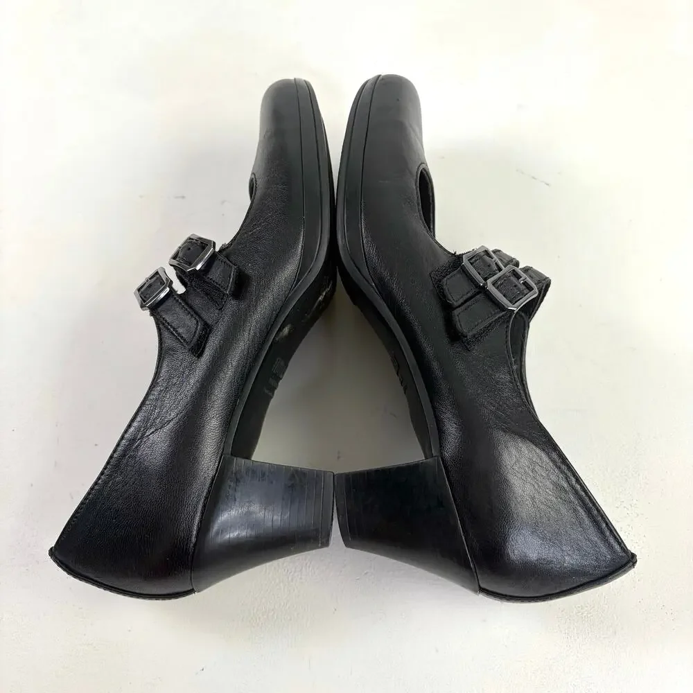 Munro Alicia Black Leather Double Strap Mary Jane Pumps Sz 7 Witchy Academia